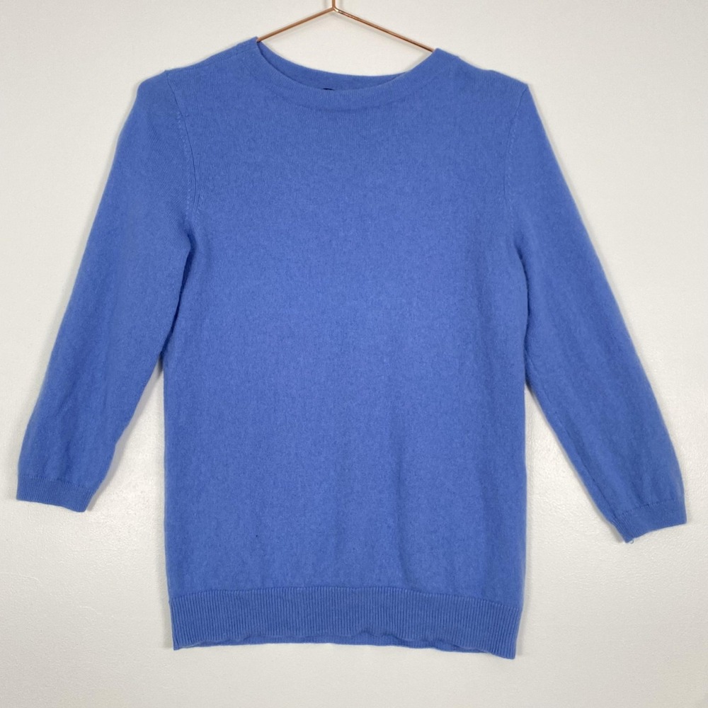 Talbots Cashmere Sweater Womens Medium Blue 3/4 Sleeve‎ Crewneck Knit Pullover